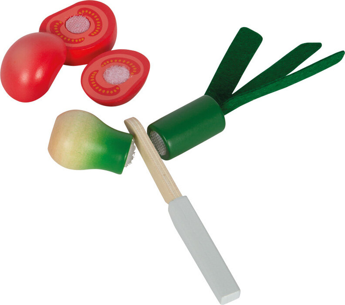 Zestaw drewnianych owoców i warzyw do krojenia z deską i nożykiem Small Foot 12563 zabawki drewniane