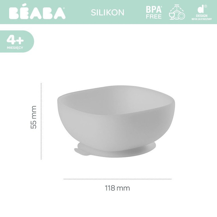 Beaba Silikonowa miseczka z przyssawką grey 913433- Beaba, naczynia dla niemowlaków