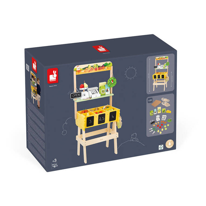 Duży sklep warzywniak z drewna i komplet akcesoriów 50 el. Farma J03322 Janod