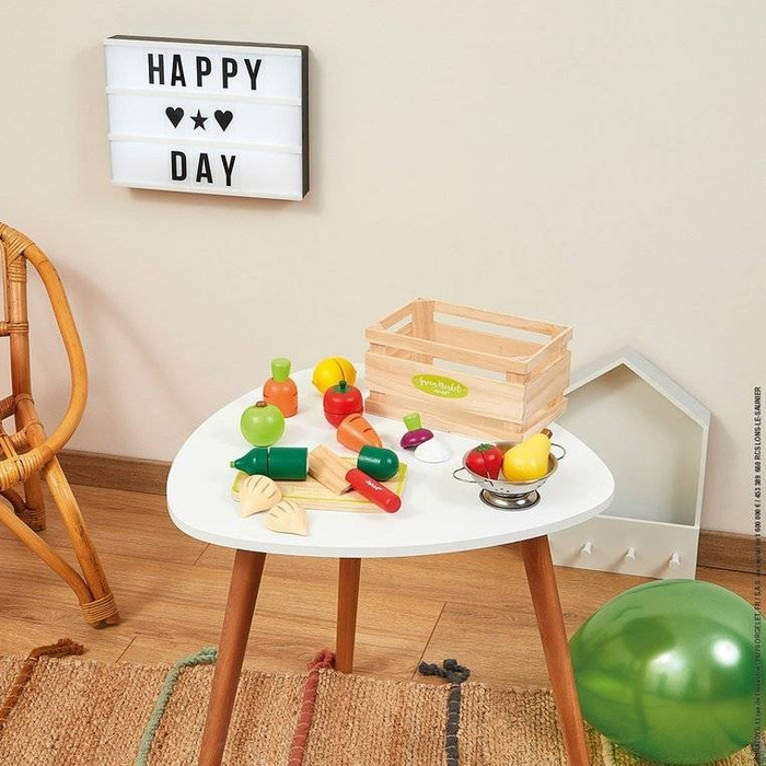 Drewniana skrzynka z warzywami i owocami Green Market 22 elementy 3-8 lat, Janod J06607