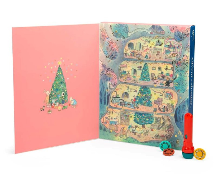 Kalendarz adwentowy z latarką projektorem i bajkami La Grande Famille Moulin Roty 632322 prezent na święta