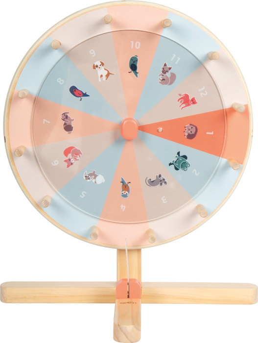 Konfigurowalne drewniane koło fortuny nagród z wymiennymi panelami i długopisem ścieralnym Przyjaciele z ogrodu Small Foot 12645