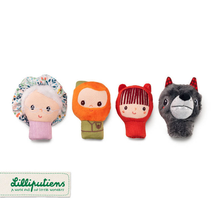Zestaw 4 pacynek na palec Czerwony Kapturek babcia wilk i gajowy 83405 Lilliputiens