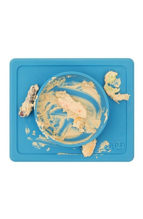 Silikonowa miseczka z podkładką 2w1 Mini Bowl niebieska EUMBB003-EZPZ, naczynia dla dzieci