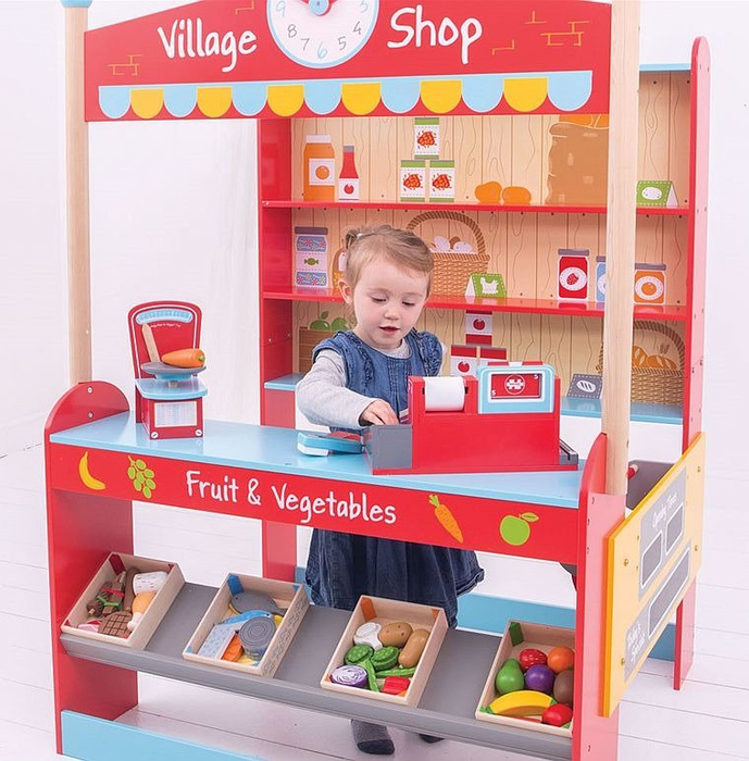 Wiejski sklep z zegarem i regałami, BJ488-Bigjigs Toys - sklep dla dzieci