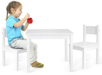 Drewniany stolik dla dzieci i dwa krzesełka White, meble do pokoju dziecięcego