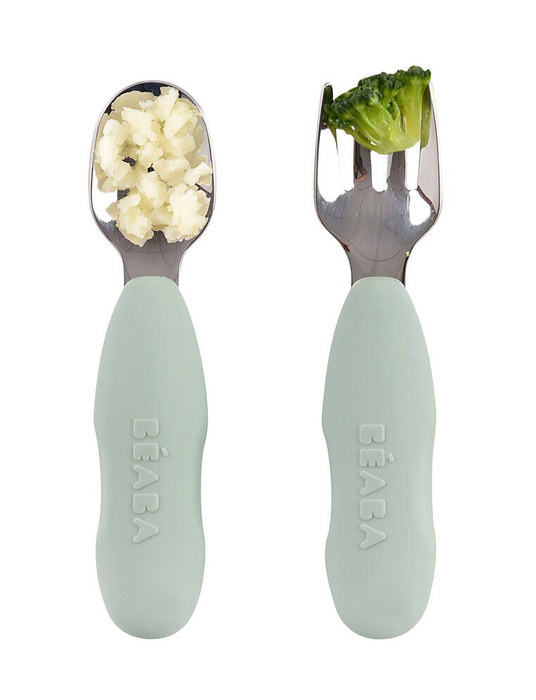 Zestaw pierwszych sztućców ze stali nierdzewnej Sage green Beaba 913580