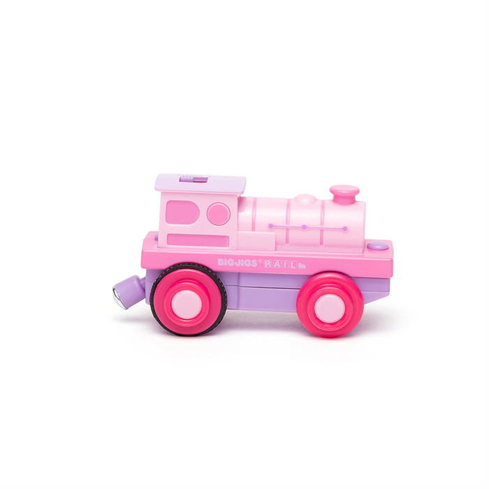 Różowa lokomotywa z napędem Powerful Pink Loco BJT310-Bigjigs Rail, kolejki z napędem
