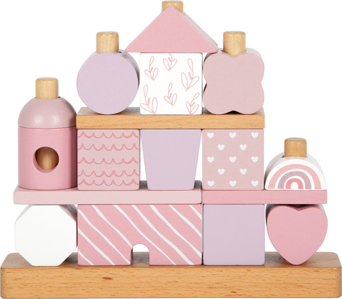 Klocki dla dzieci układanka na drewnianych palikach Różowy domek Small Foot 12713