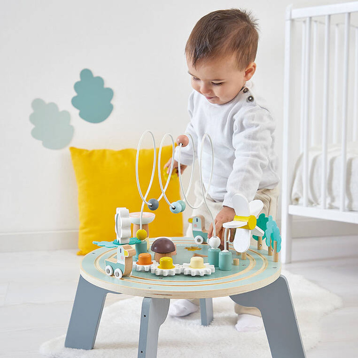 Wielofunkcyjny stolik edukacyjny drewniany z regulacją wysokości Ogród Sweet Cocoon Janod J04045