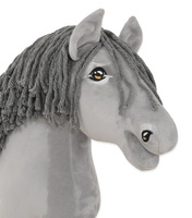 Super Hobby Horse Koń na kiju Siwek z długą miękką grzywą ręcznie wykonany siwy konik Premium