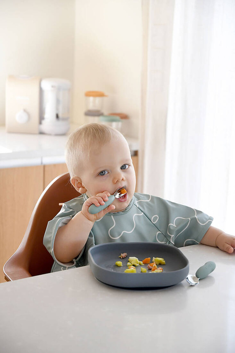 Zestaw pierwszych sztućców ze stali nierdzewnej Sage green Beaba 913580