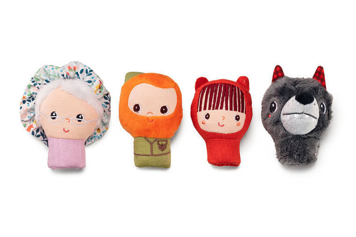 Zestaw 4 pacynek na palec Czerwony Kapturek babcia wilk i gajowy 83405 Lilliputiens