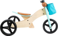 Drewniany rowerek biegowy trójkołowy regulowany z turkusowym koszyczkiem 11610 Small Foot