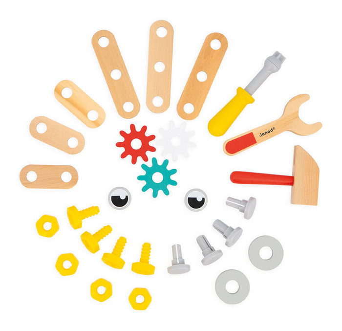 Skrzynka z narzędziami dla małego majsterkowicza Robot Brico Kids Janod J06455 drewniane zabawki dla dzieci