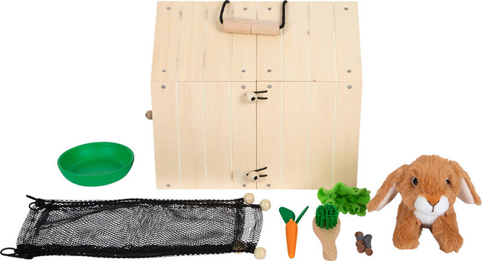 Drewniany domek królika z wybiegiem i akcesoriami 12399 Small Foot, maskotki dla dzieci