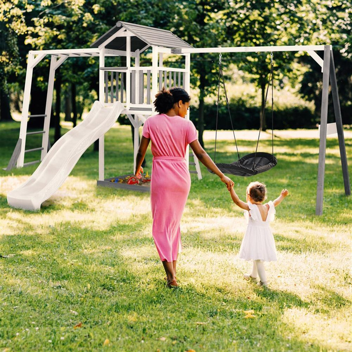 Drewniany Plac zabaw AXI A025.134.92 Wieża z huśtawką Drabinki wspinaczkowe Zjeżdżalnia do kreatywnej zabwy dla dzieci