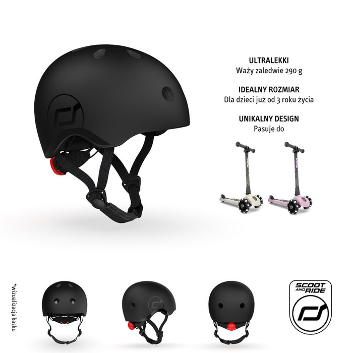Scoot and Ride Zestaw Kask i Ochraniacze Black S-M dla dzieci 3+ do bezpiecznej jazdy