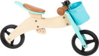 Drewniany rowerek biegowy trójkołowy regulowany z turkusowym koszyczkiem 11610 Small Foot