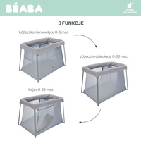 Łóżeczko turystyczne dwupoziomowe z funkcją kojca 3w1 Eazy sleep Heather grey Pebble Beaba 946004