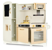 Kuchnia drewniana dla dzieci z ekranem LCD automatem do wody i płytą indukcyjną emitująca dźwięk i światło