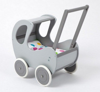 Drewniany wózek dla lalek. Szara budka-zabawki dla dziewczynek