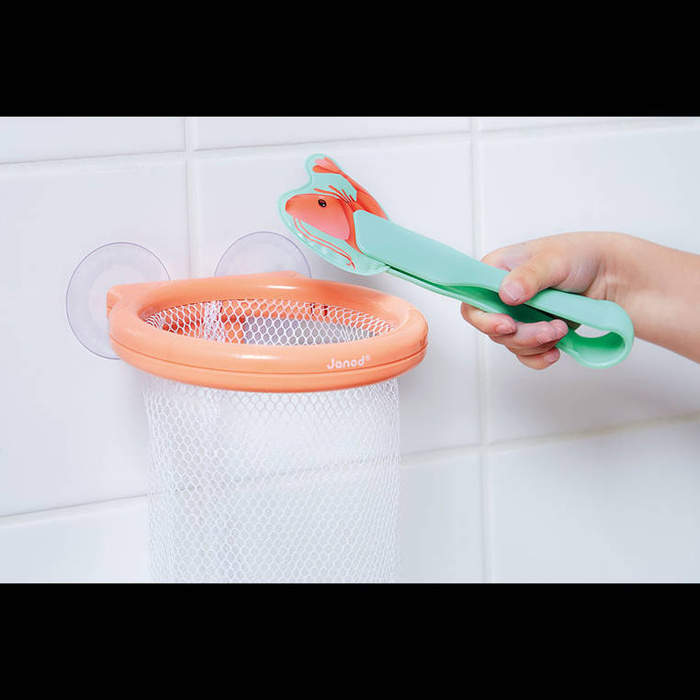 Łapacz krewetek do kąpieli kosz z przyssawkami i 12 krewetkami Janod J04730