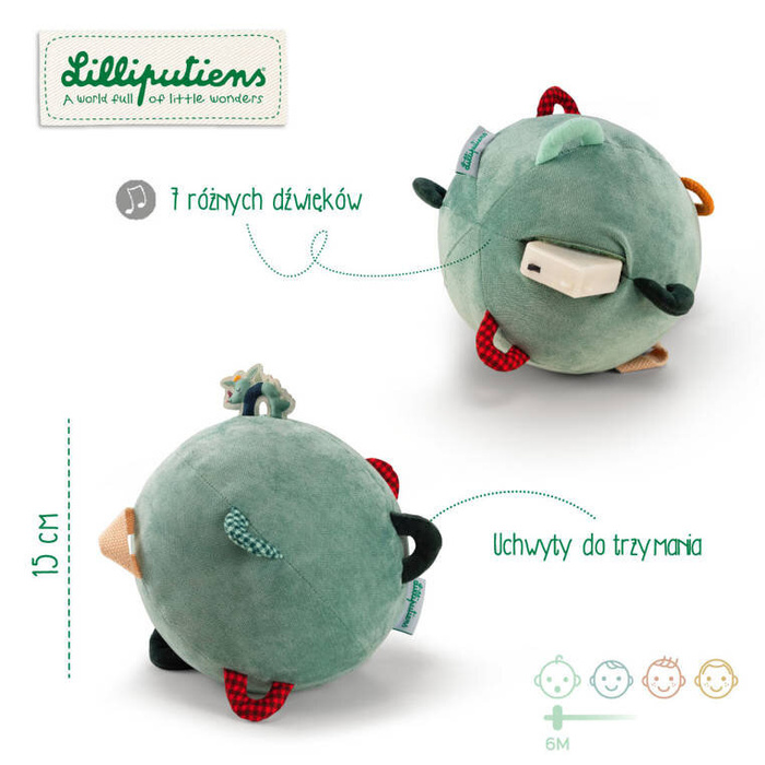Piłka sensoryczna z pozytywką wielofunkcyjna miękka pluszowa Smok Joe 83397 Lilliputiens