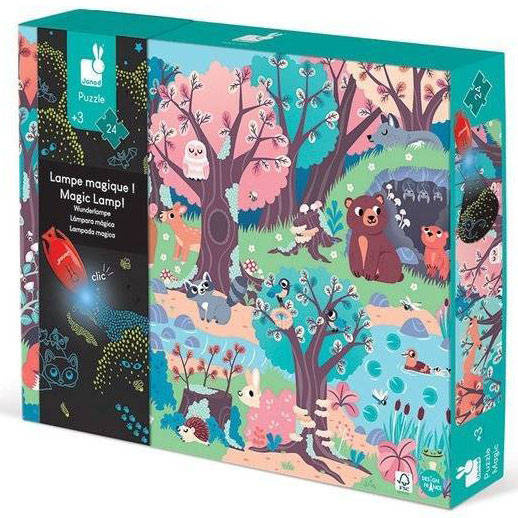 Świecące puzzle z mini-lampką UV Las 24 elementy 3+ Janod J02653