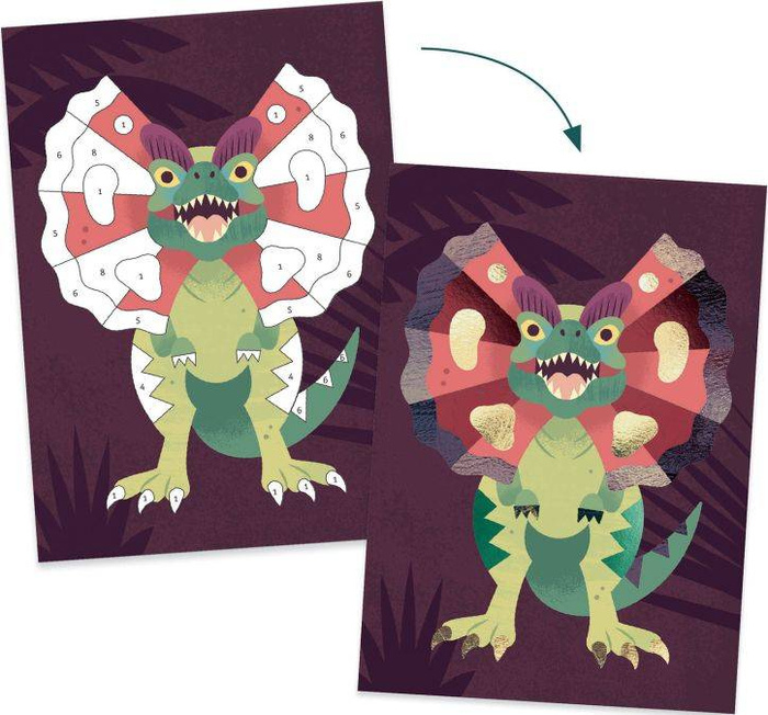 Dinozaury - artystyczny zestaw do tworzenia błyszczących obrazków DJ09518-Djeco, zestawy kreatywne