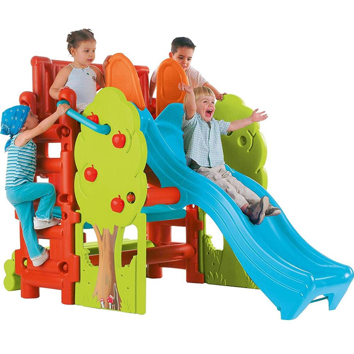 Plac Zabaw FEBER 09590 ze zjeżdżalnią ławeczką i stolikiem dla dzieci do kreatywnej zabawy Wood House