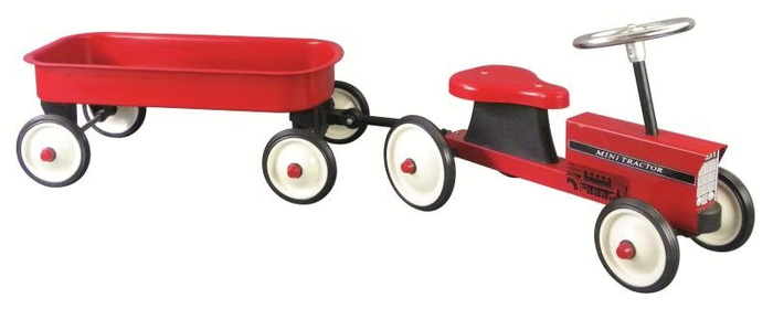OUTLET Metalowy jeździk czerwony traktor z przyczepą Goki 14148EZC pojazd dla dzieci