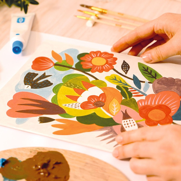 Zestaw artystyczny dla dorosłych Ryby i ptaki na tle kwiatów AGA Atelier 23 Djeco GA10023