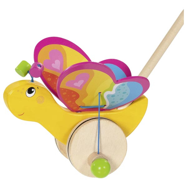 Pchacz drewniany dla dzieci Motyl Labelle Goki 54841 Zabawka na kiju wspierająca naukę chodzenia