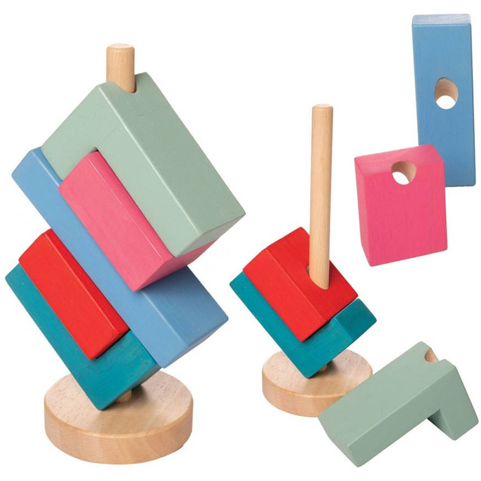 Układanka na paliku Kanciaste formy 218150-Manhattan Toy, klocki drewniane