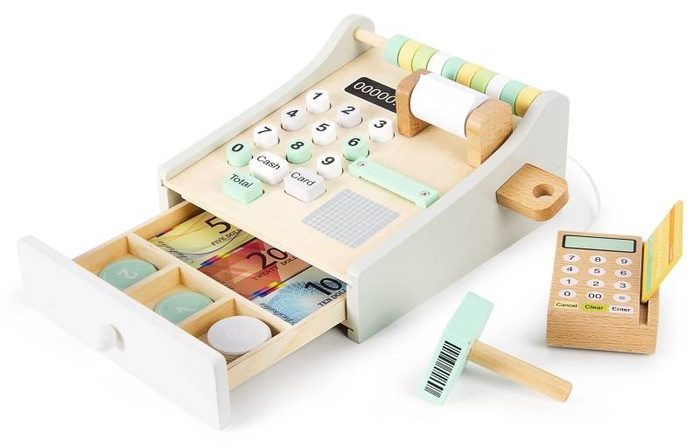 Drewniana kasa dla dzieci z czytnikiem kart 246256 Daisy, zabawa w sklep