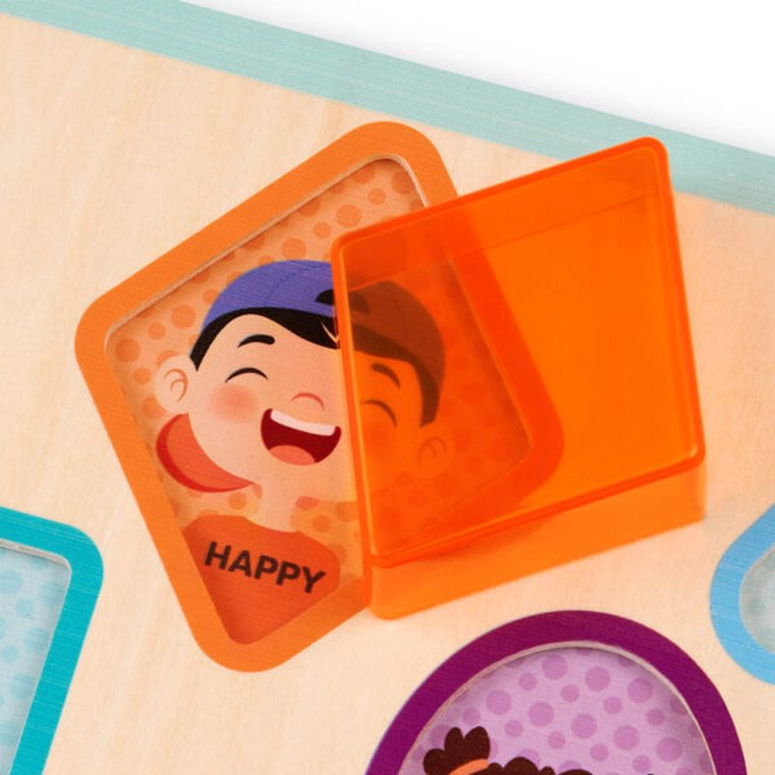 Drewniana układanka kształty i emocje kolorowy filtr Peek & Explore – Shapes & Emotions B.Toys BX2216Z