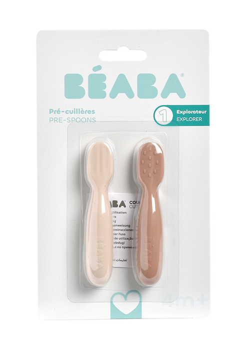 Zestaw 2 silikonowych pierwszych łyżeczek-gryzaków praline/clay Beaba 913593