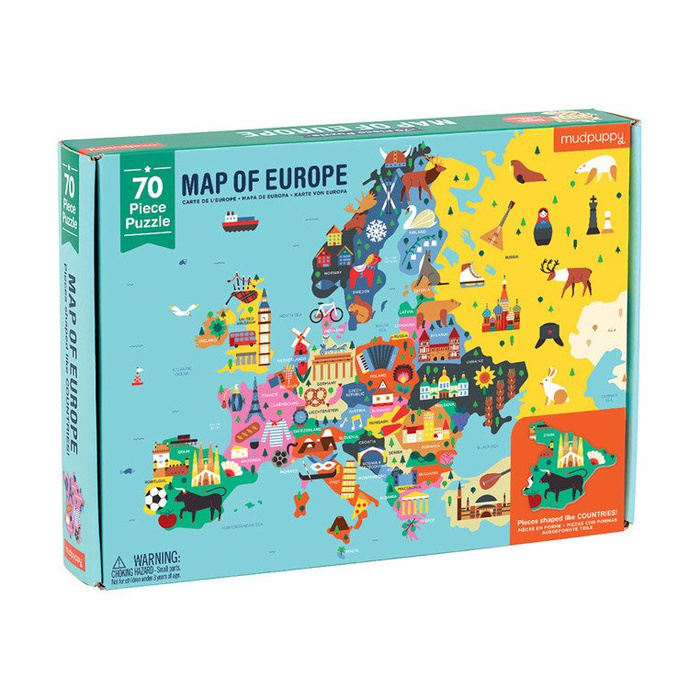 Tekturowe puzzle Mapa Europy z elementami w kształcie państw 70 el MP51943-Mudpuppy, puzzle dla dzieci