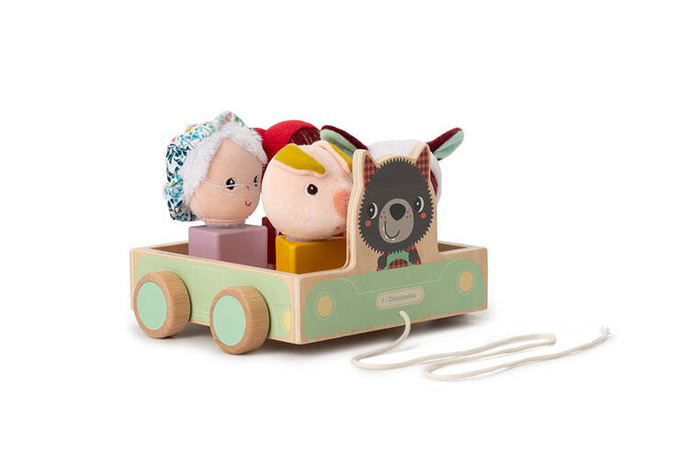 Drewniany wózek multifunkcyjny z sorterem do ciągnięcia Wilk Louis 83470 LILLIPUTIENS