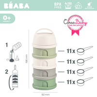 Pojemniki na mleko w proszku 4 komory cotton white sage green Beaba 911711