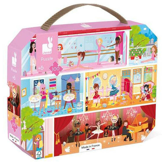 Puzzle w walizce Akademia tańca 100 elementów 6+ Made in France Janod J02616
