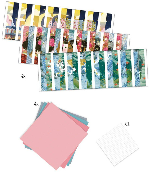 Papierowy zestaw artystyczny plisy Piękne królowe DJ09446-Djeco, zabawki kreatywne dla dziewczynek