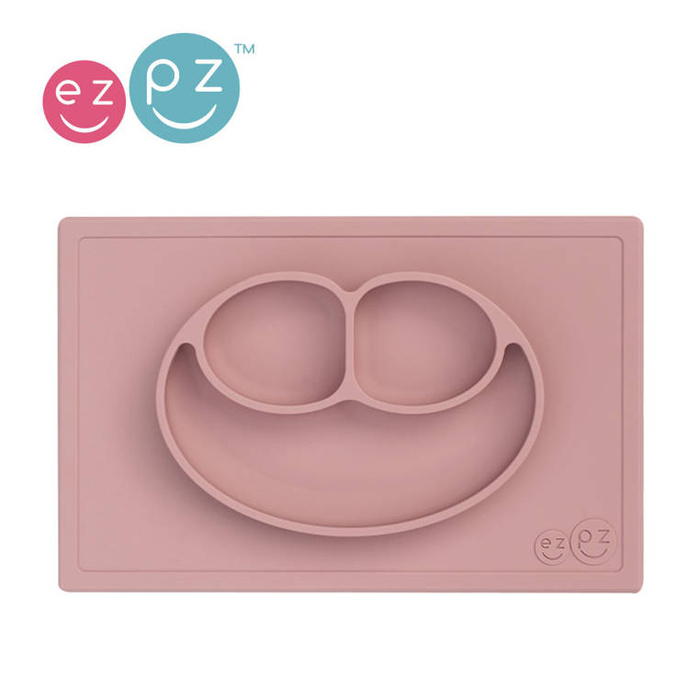 EZPZ Silikonowy talerzyk z podkładką 2w1 Happy Mat pastelowy róż EUHMB005- EZPZ, naczynia dla dzieci