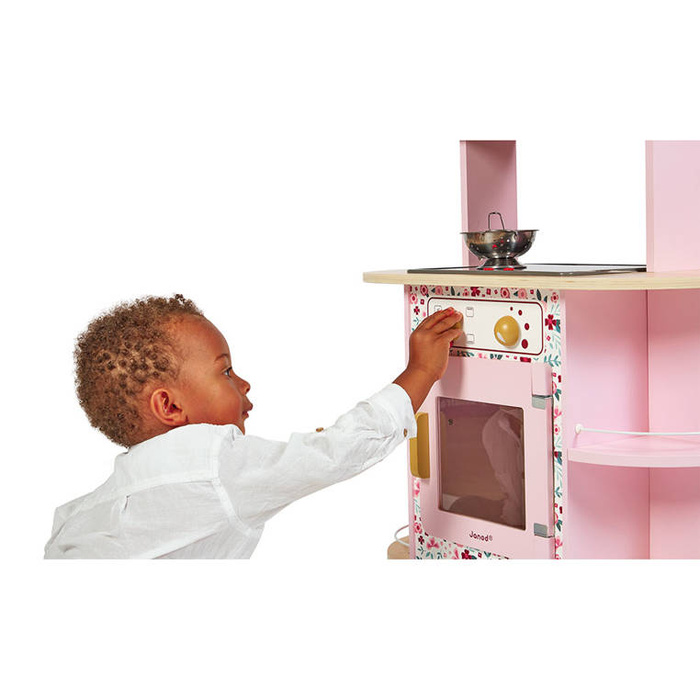 Dwustronna drewniana kuchnia Twist z 8 akcesoriami Janod J06616