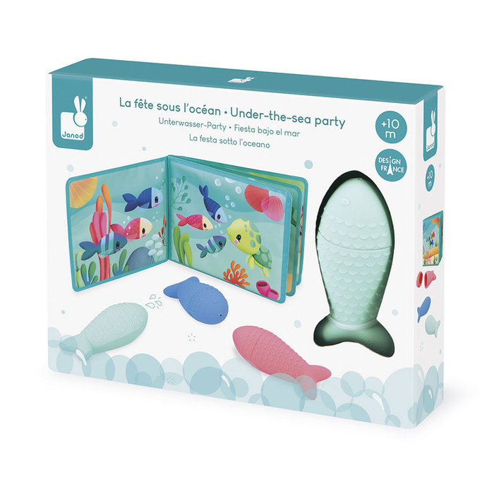 Miękka książeczka do kąpieli z 3 psikawkami Przyjęcie nad wodą J04733 Janod