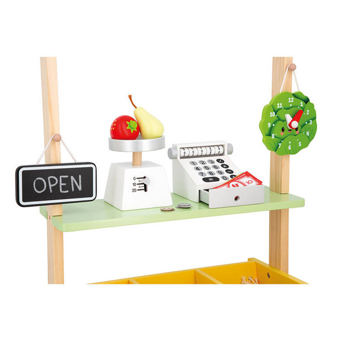 Duży sklep warzywniak z drewna i komplet akcesoriów 50 el. Farma J03322 Janod