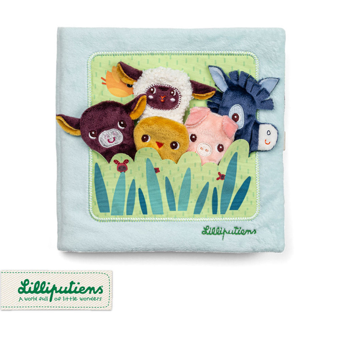 Książeczka aktywizująca Młode zwierzątka Lilliputiens 83856 z mini-pacynkami Farma dla niemowląt