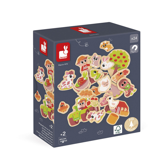 Magnesy drewniane Na farmie 24 szt. Janod J09639