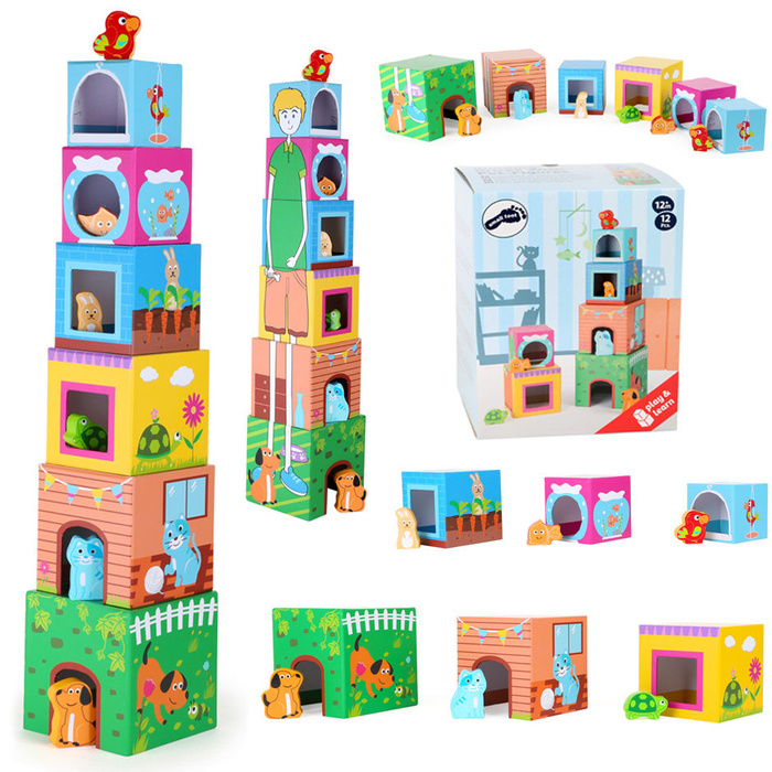 Pudełkowa wieża Domki dla zwierząt 10044- Small Foot, układanka dla dzieci